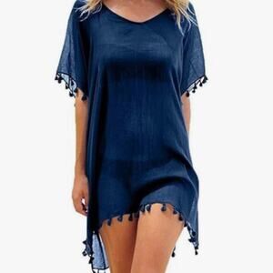 Chiffon Beachwear Women Beach Bikini Cover Up Tassel Beach Dress V Neck Swimwear